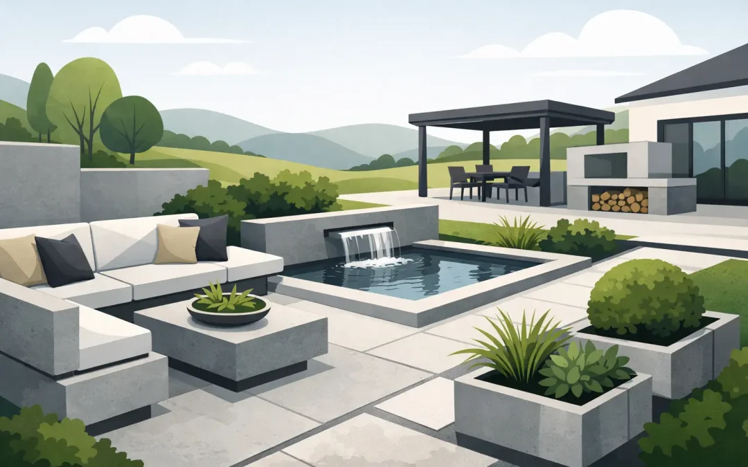Aménagement extérieur béton durable et bien pensé